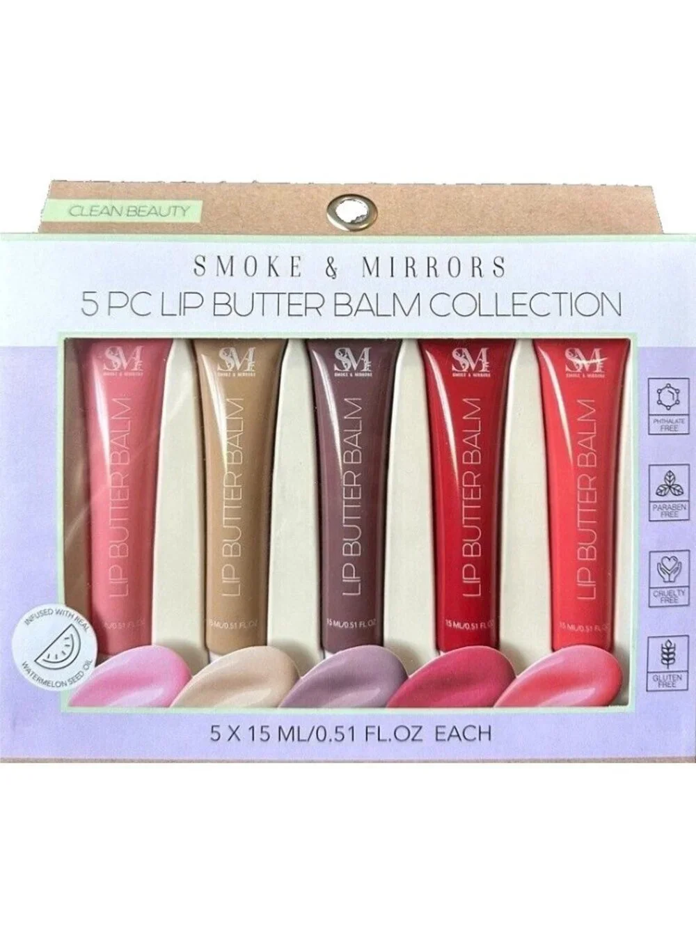 5pk CLEAN BEAUTY SMOKE MIRRORS LIP BUTTER LIP BALM COLLECTION LIQUID LIPSTICK
